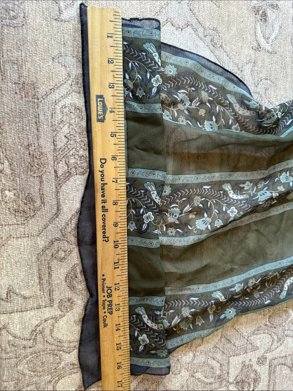 Giorgio Armani Olive Green and Blue Floral Stripe Scarf